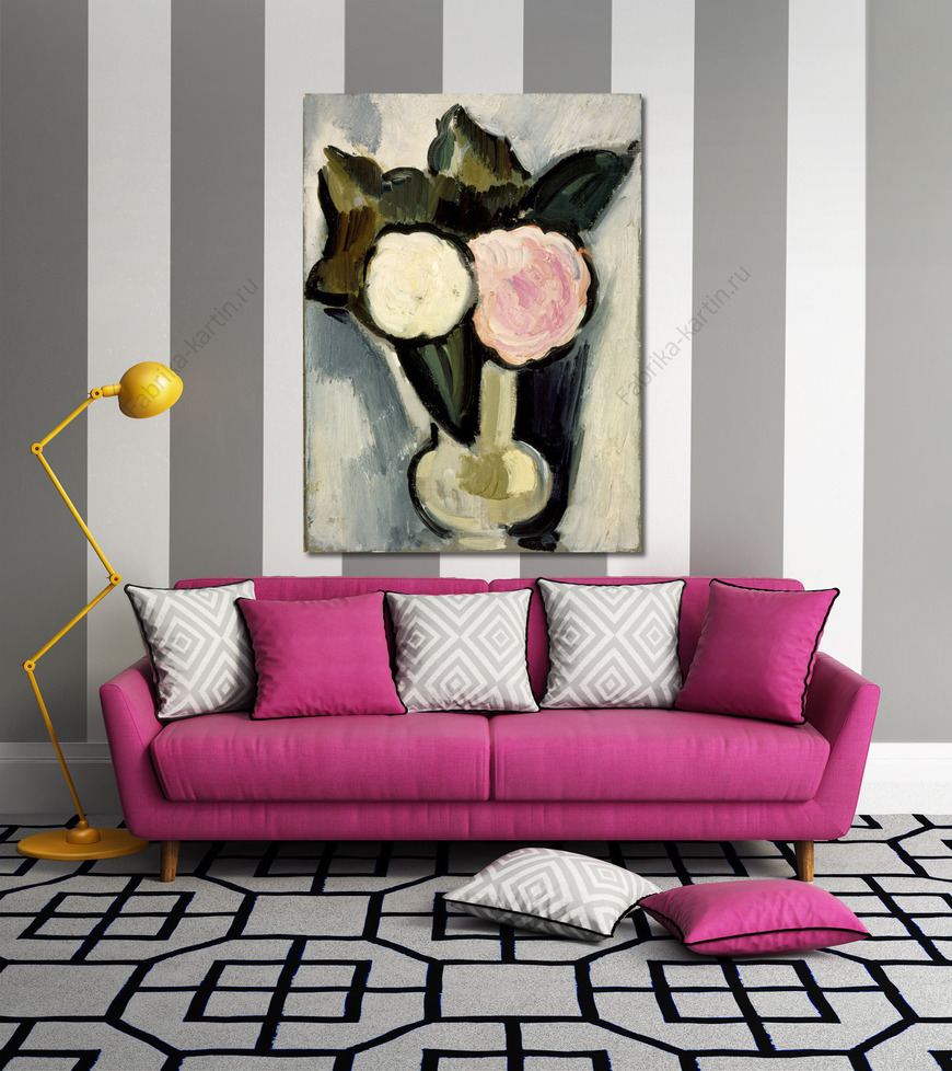 Картина Белые и розовые цветы в вазе 