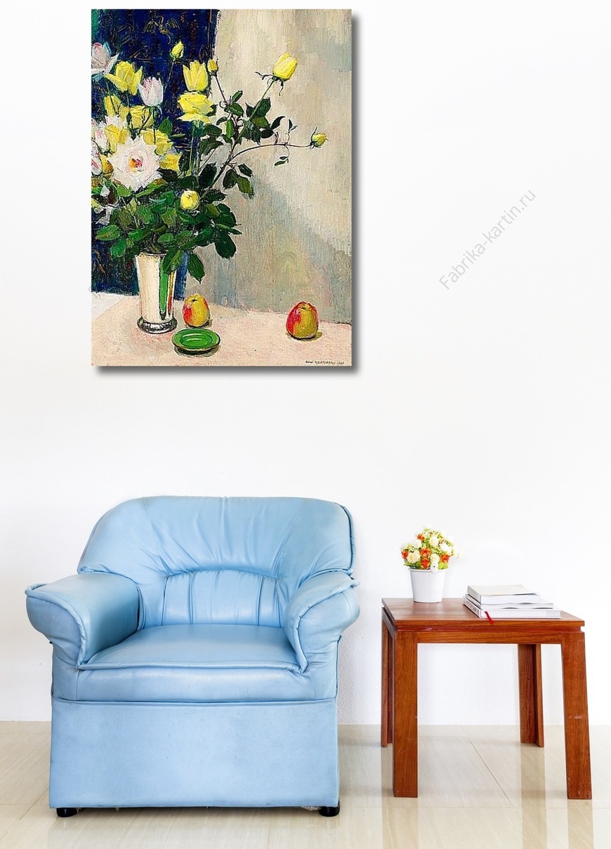 Картина Натюрморт с розами и яблоками.