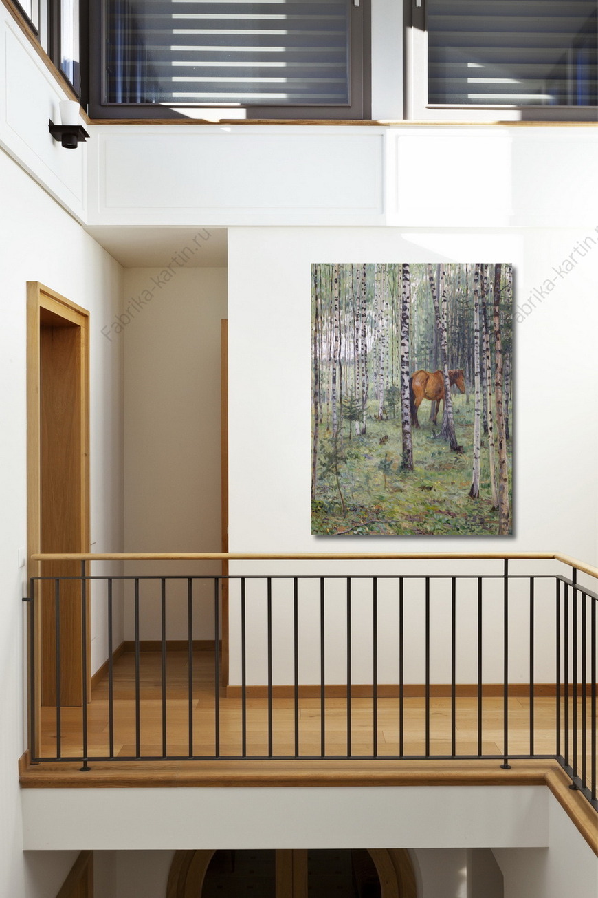 Картина Конь в берёзовом лесу