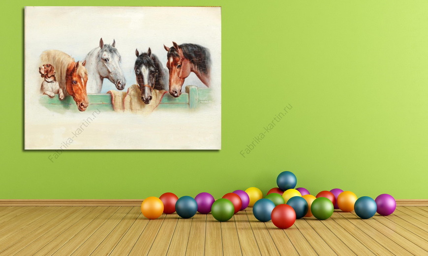 Картина Собака и четыре лошади