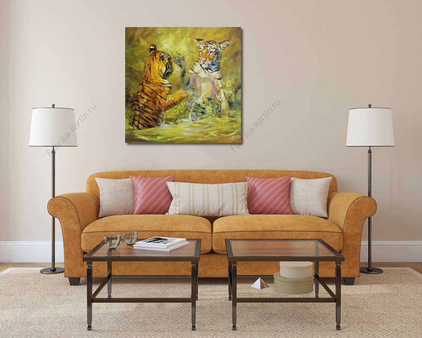 Картина Тигрята принимают ванну
