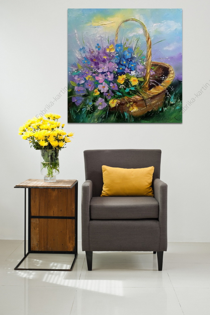 Картина Букет полевых цветов в корзинке