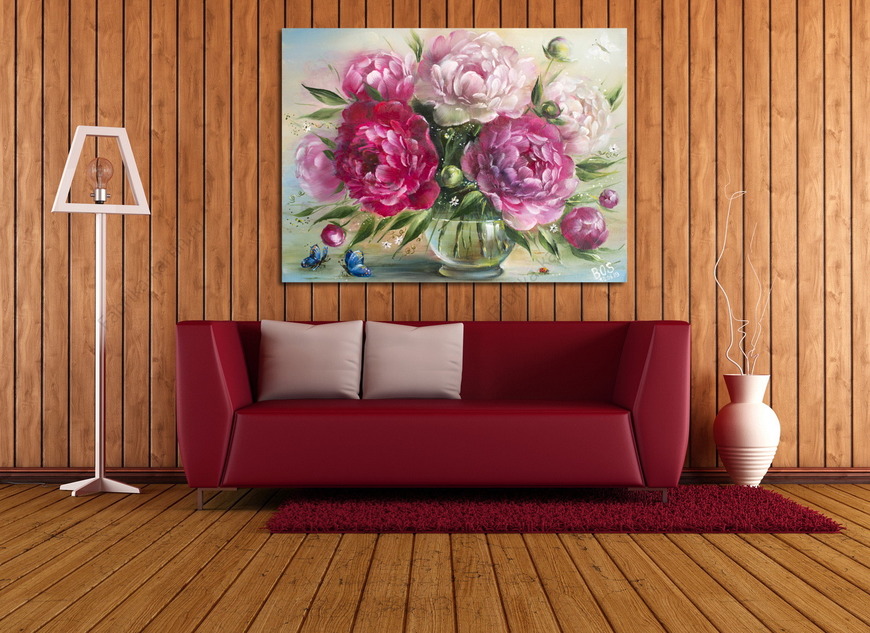 Картина Бордовые и розовые пионы