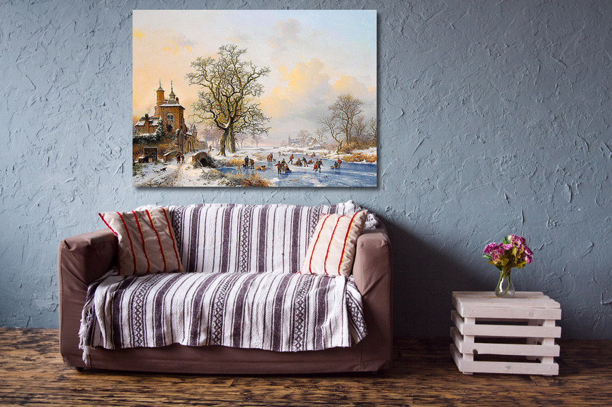 Картина Зимний пейзаж с фигуристами в замке