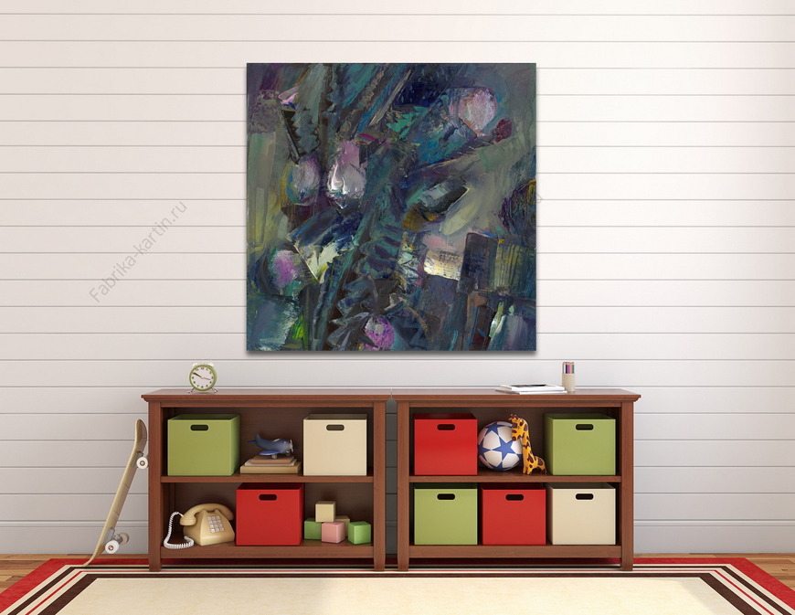 Картина чертополох,цветущий за сараем