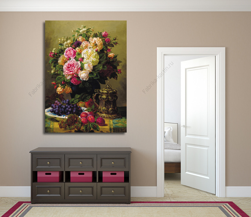 Картина Натюрморт с розами, виноградом и сливой