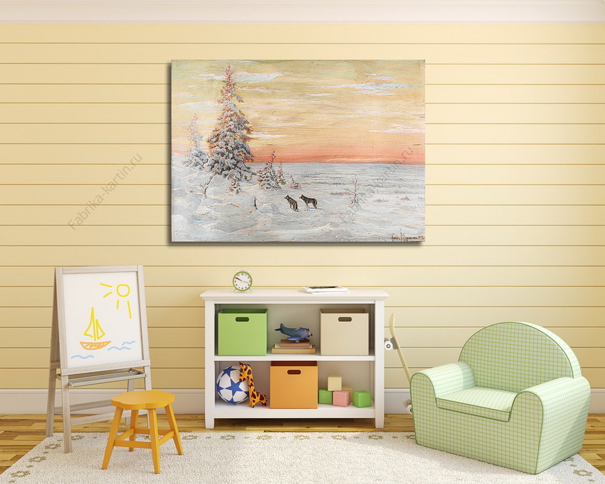 Картина Зимний пейзаж с волками
