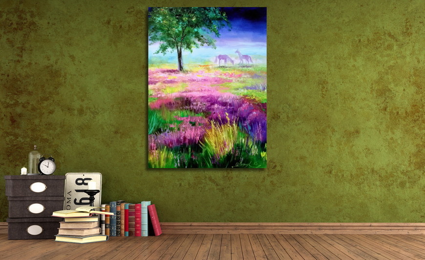 Картина Лошадки на цветущем лугу