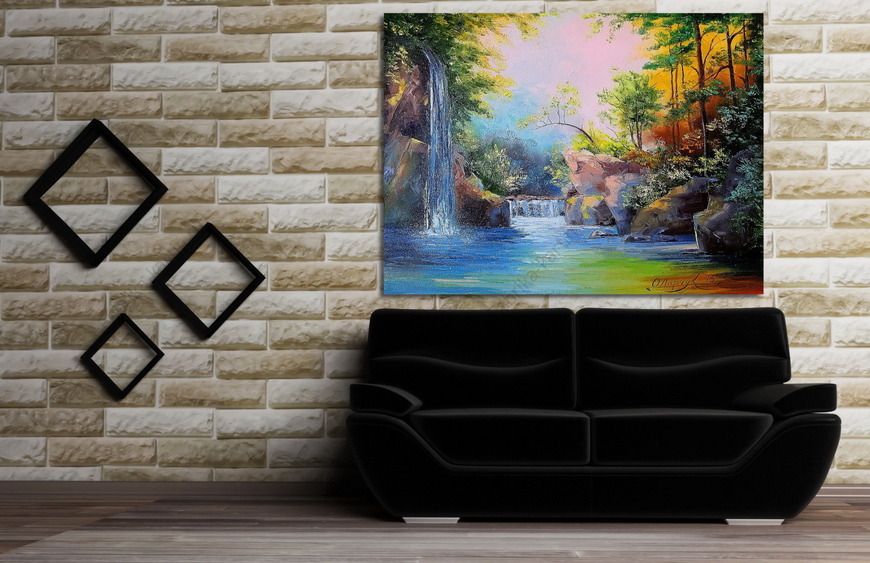 Картина В лесу у водопада