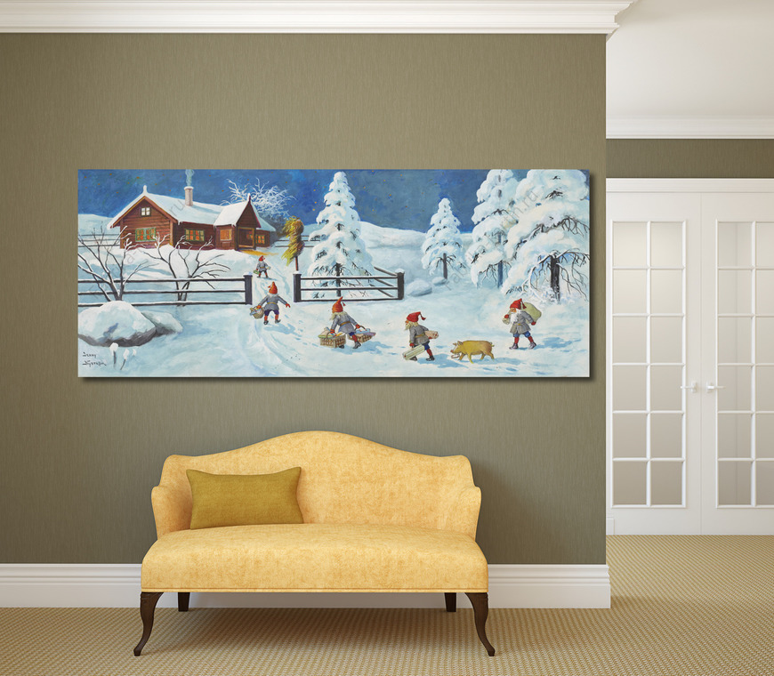 Картина Зимний пейзаж с гномами