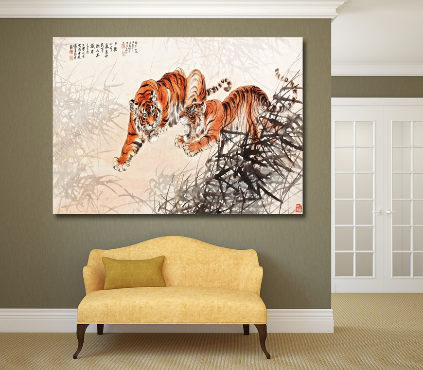 Картина Тигры в кустах