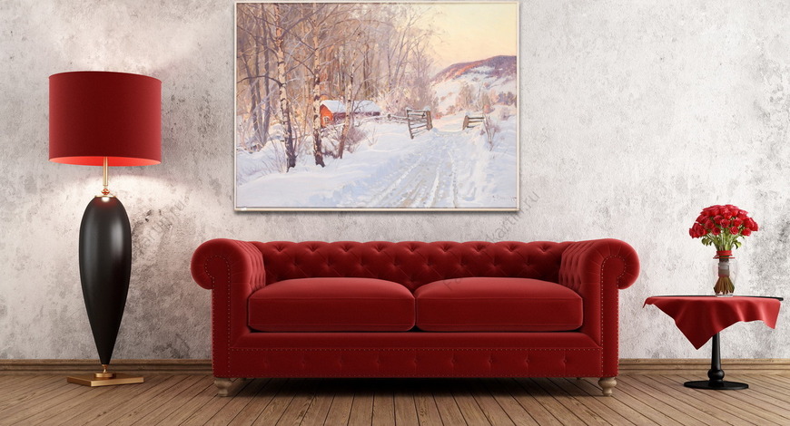 Картина Зимний пейзаж с красным домом