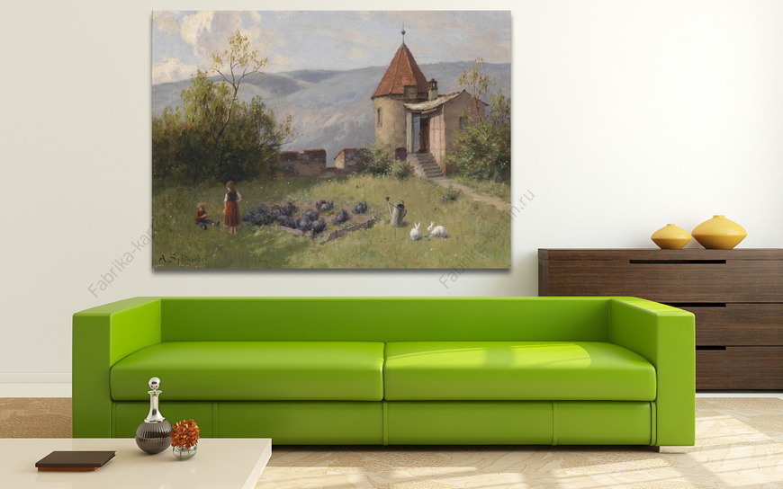 Картина Огород с двумя кроликами
