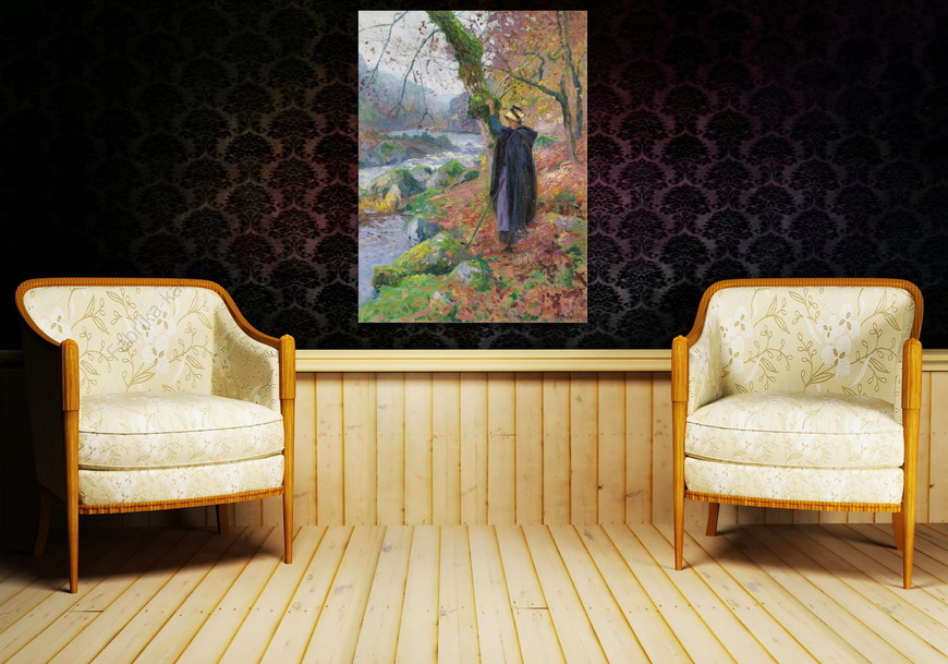 Картина Деревенская девушка на берегу реки