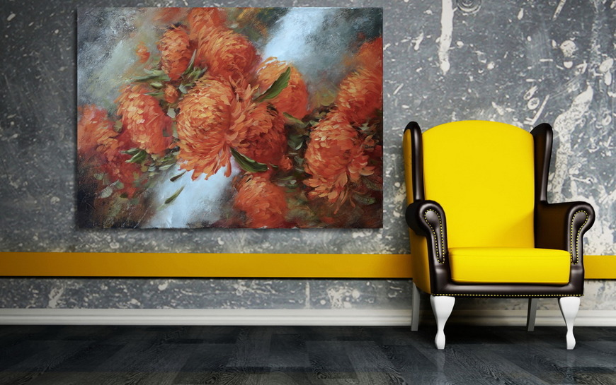 Картина Красные хризантемы