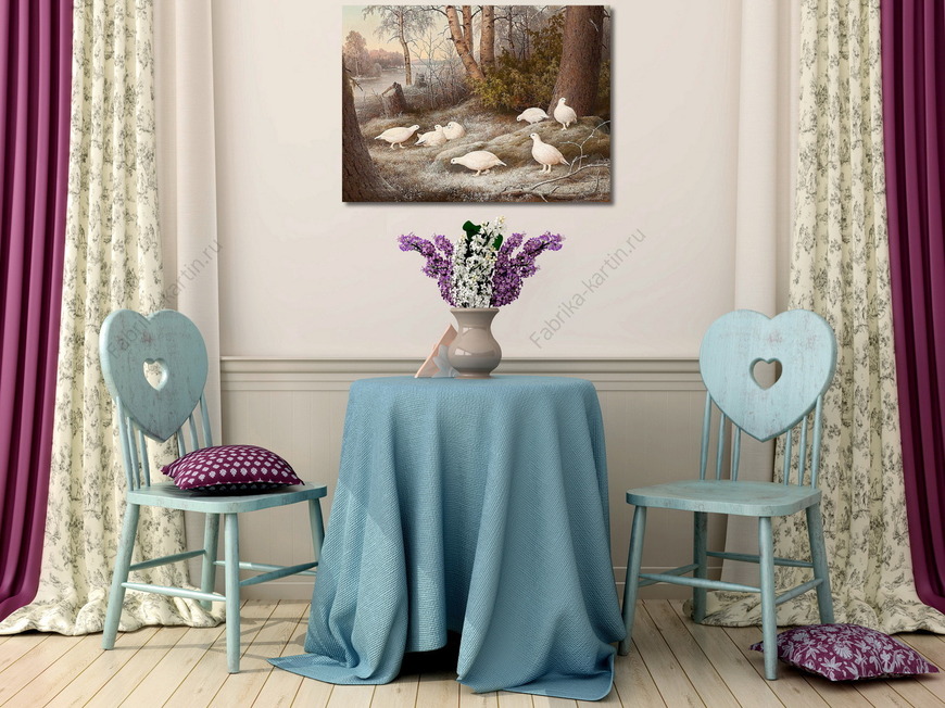 Картина Стая рябчиков на реке