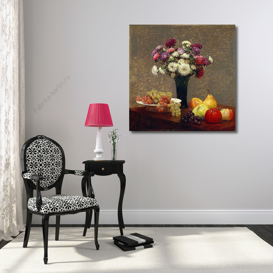 Картина Астры и фрукты на столе