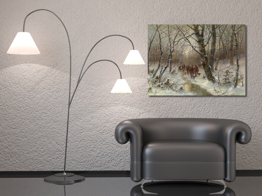 Картина Охотники в зимнем лесу